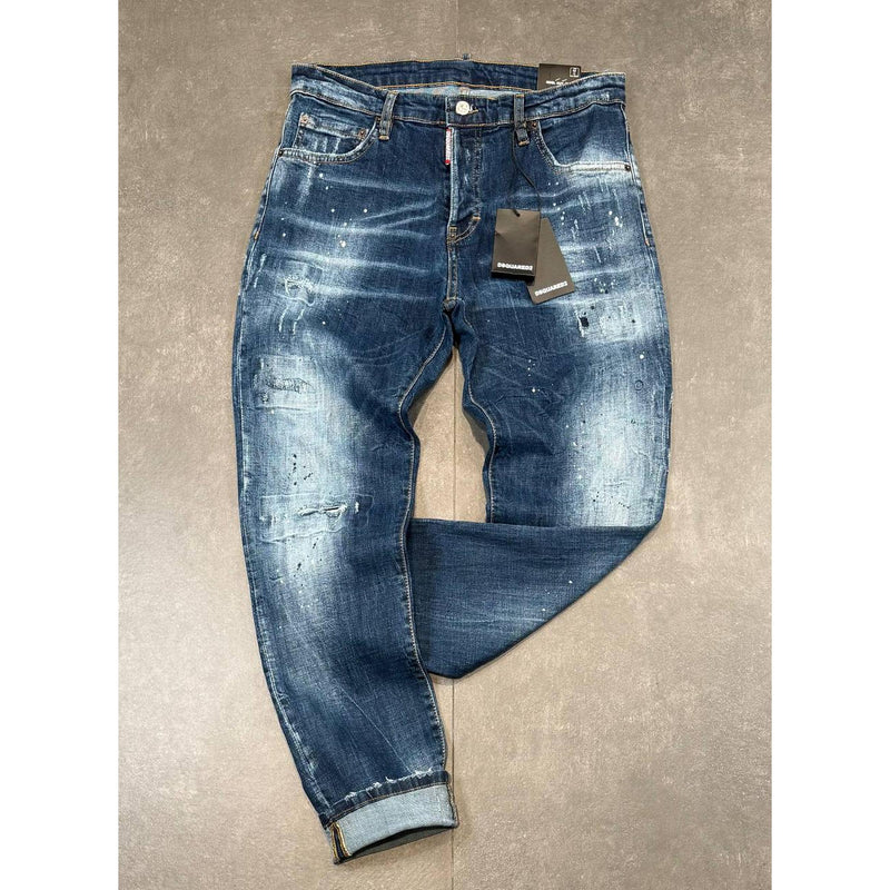 Blue Ripped Jeans with Brown Label