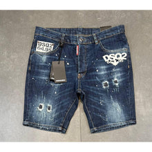 Blue Ripped Shorts with White Logo