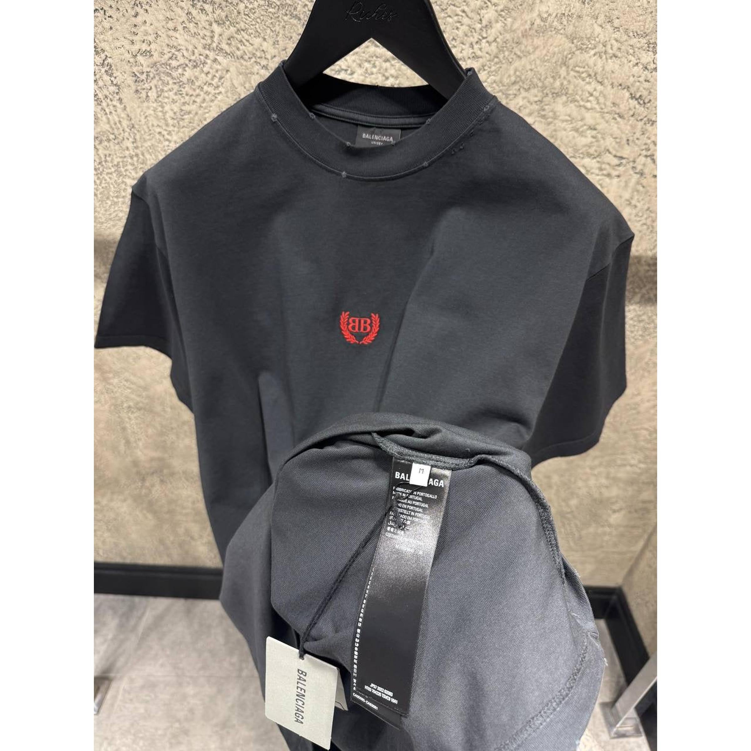 Black Oversized T-Shirt with Small Red Logo
