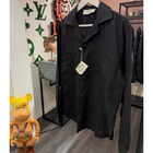 Black Linen Shirt with Textured Logos