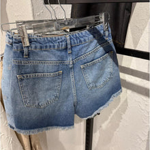 Blue Women Denim Ripped Shorts with Logo