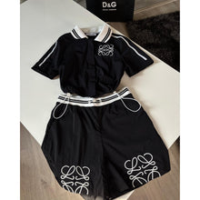 Black Women Set with Embroidered Logos - Vest and Shorts