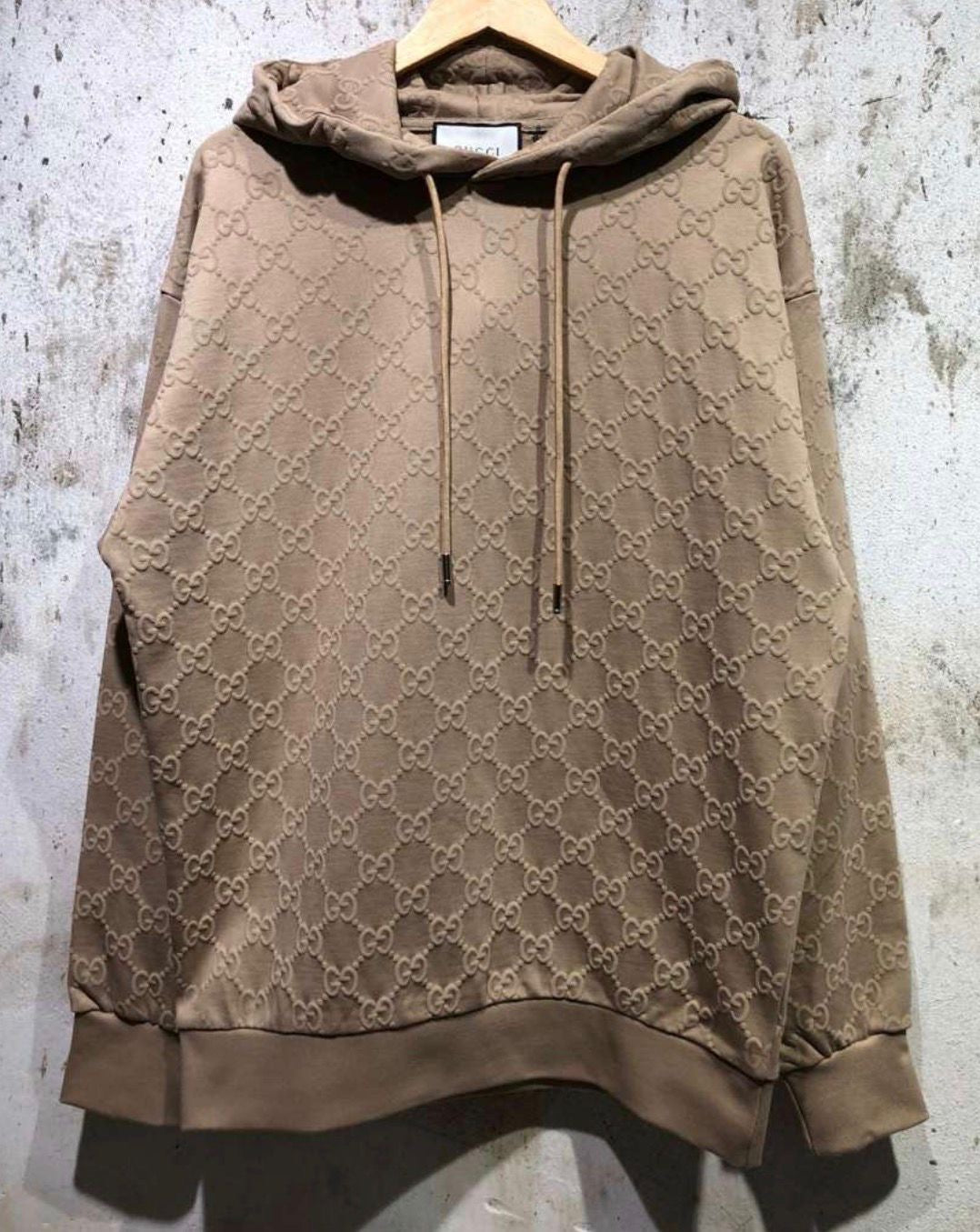 Beige Cotton Monogram Hoodie
