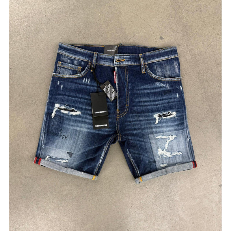 Dark Blue Denim Ripped Shorts