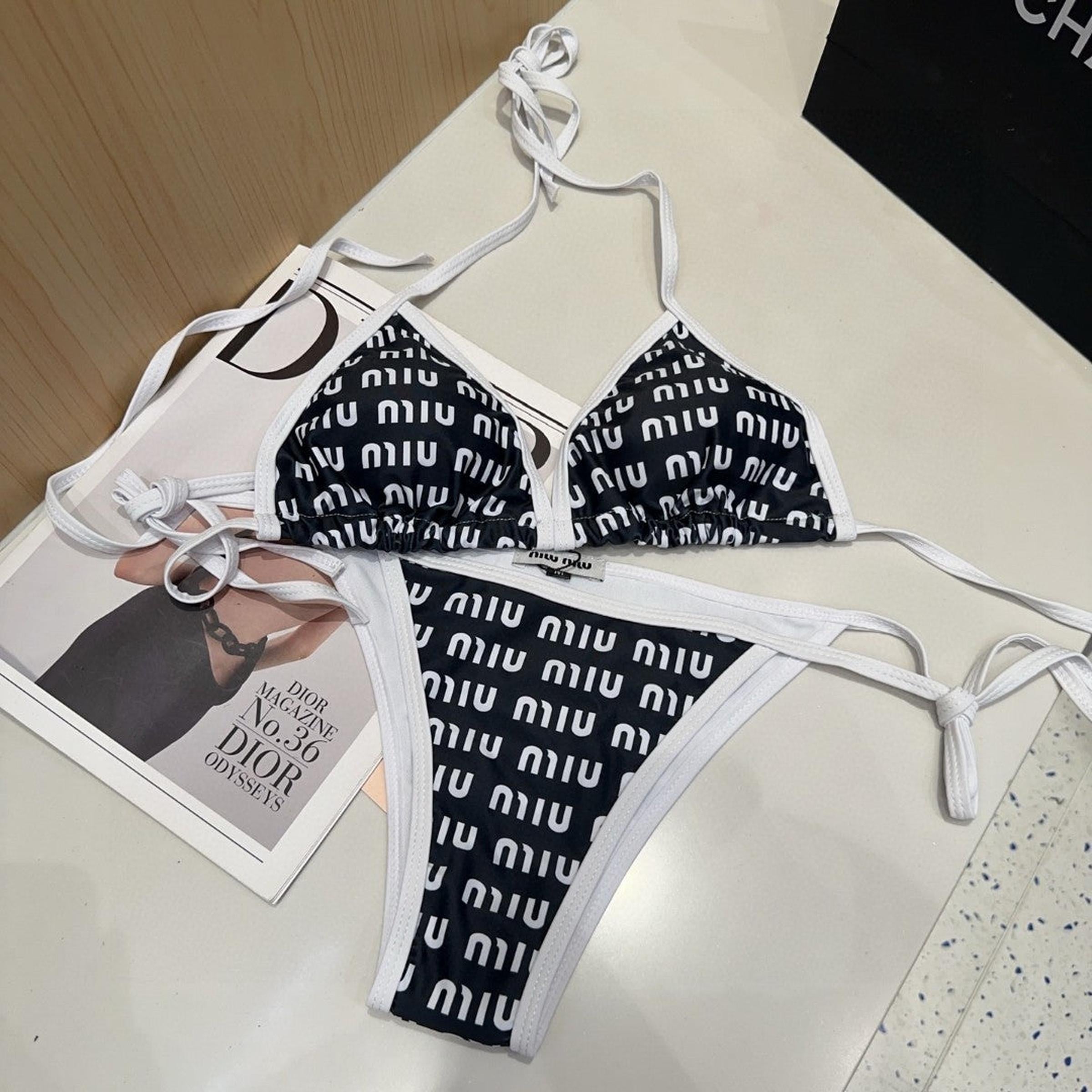 Black Monogram Women Swimwear 2 Pieces