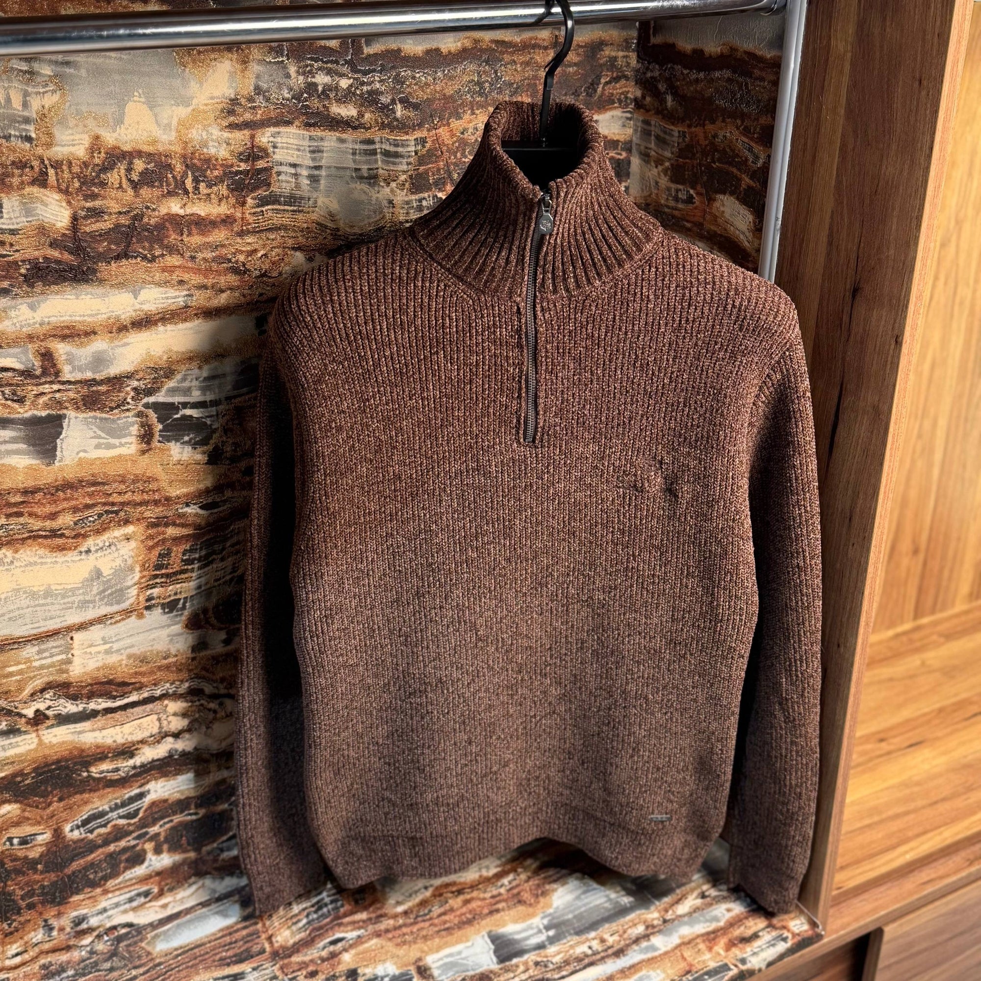 Brown Wool Polo Sweater