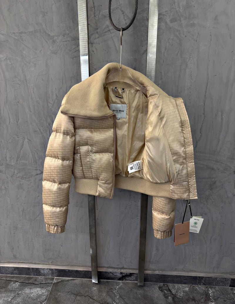 Beige Women Short Puffer Jacket