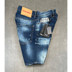 Blue Shorts with Red Logo