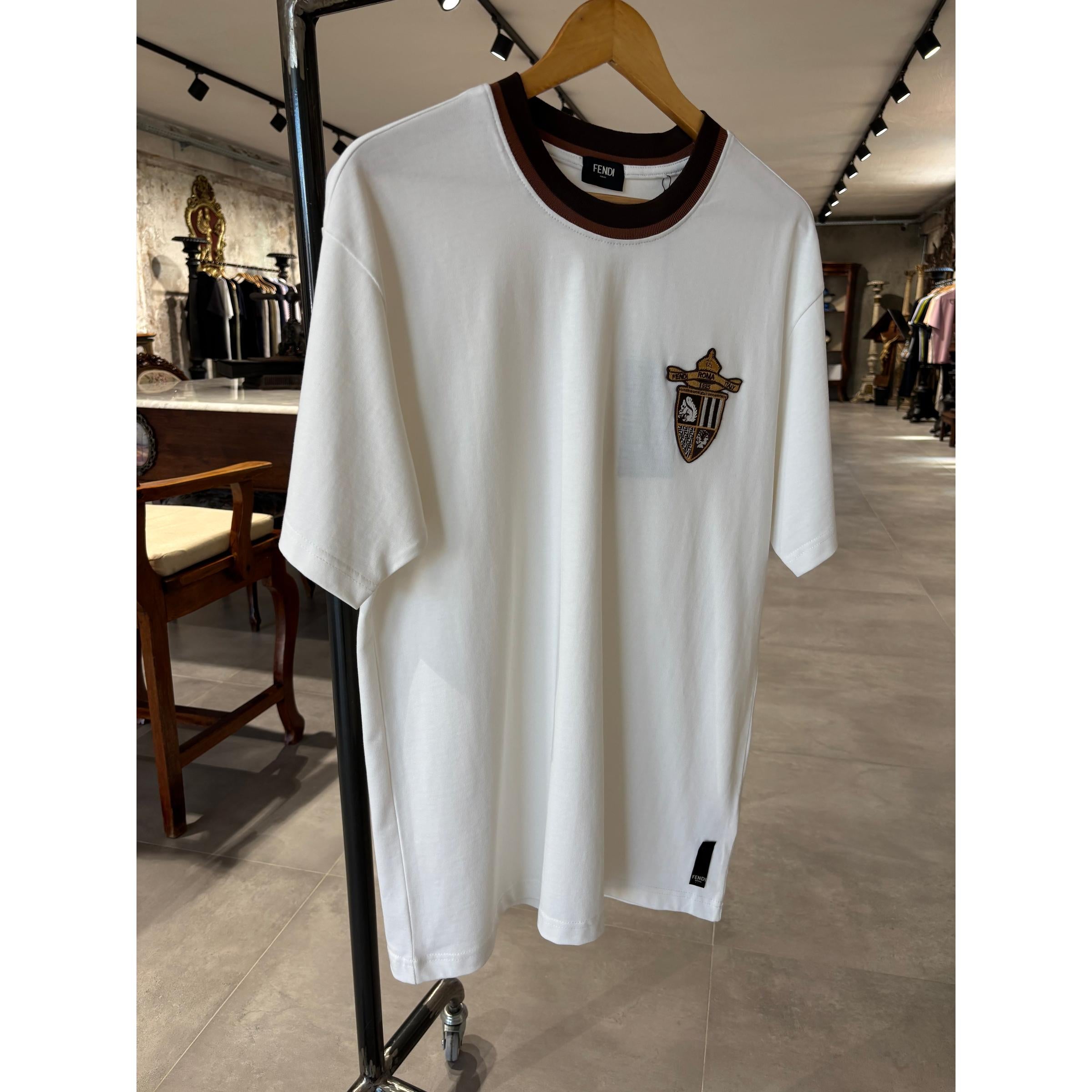 White Cotton T-shirt with Embroidered Logo