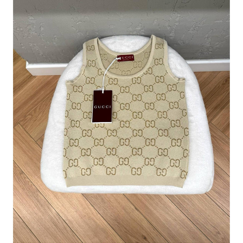 Beige Women Knitted Top Tank
