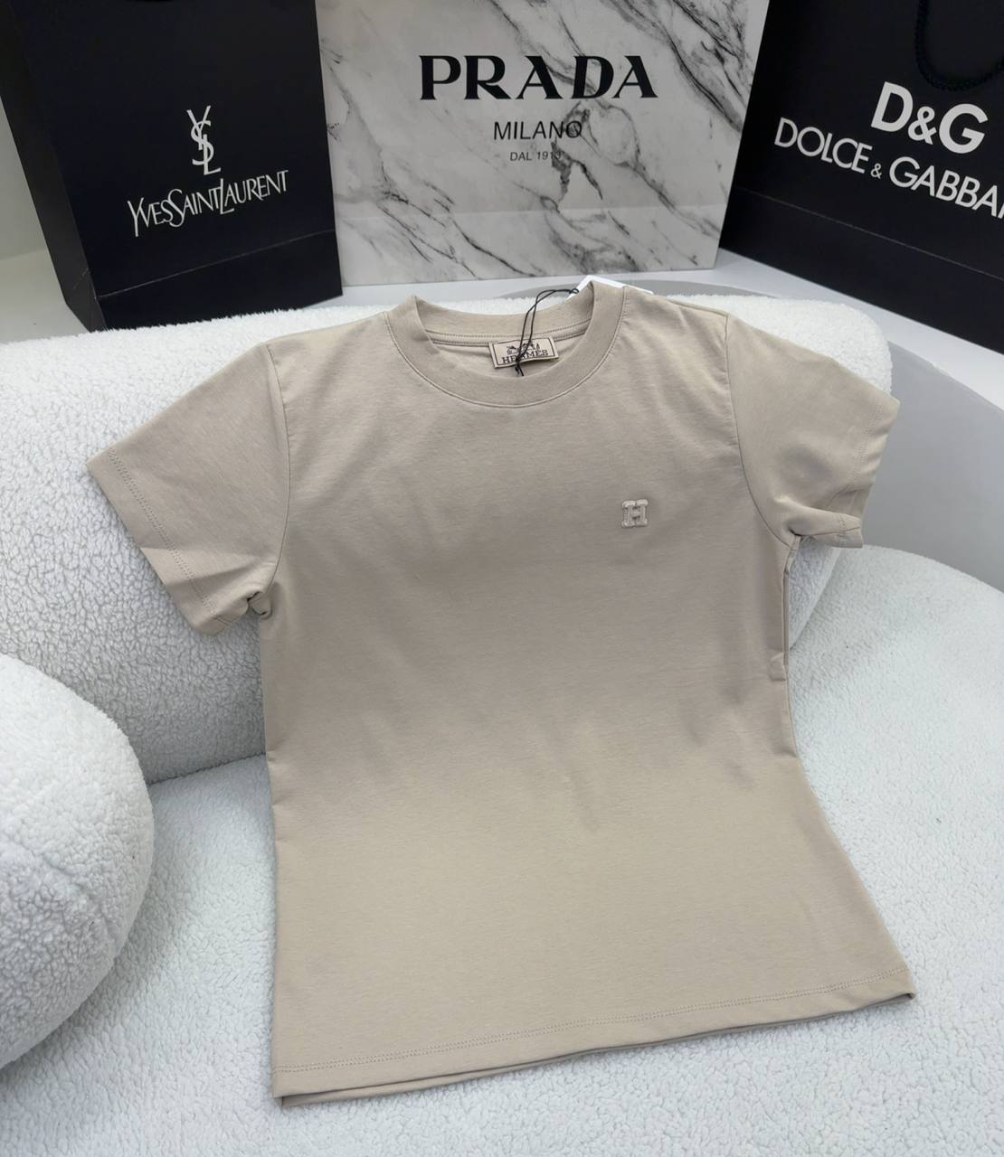 Beige Cotton Women T-shirt