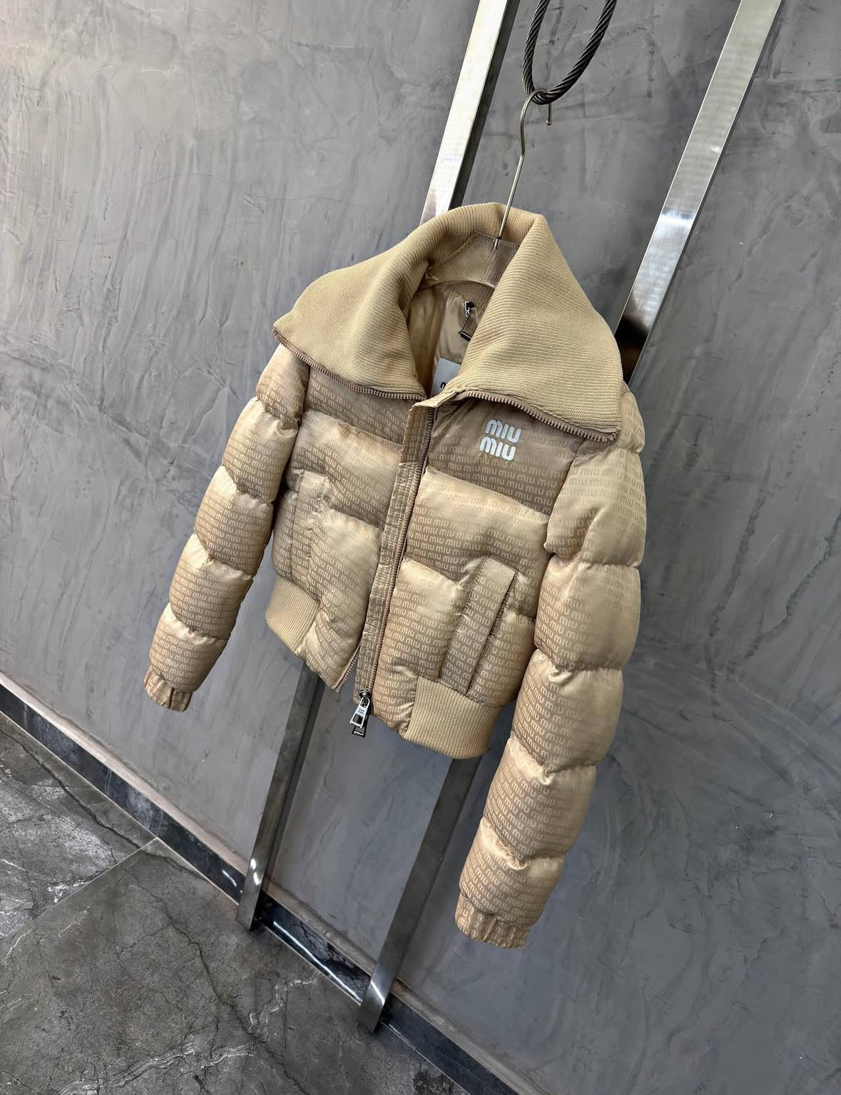Beige Women Short Puffer Jacket