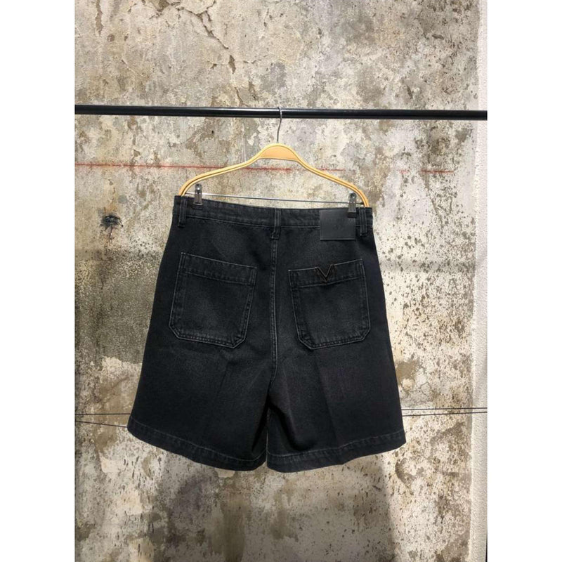 Black Denim Shorts with Metal Logo