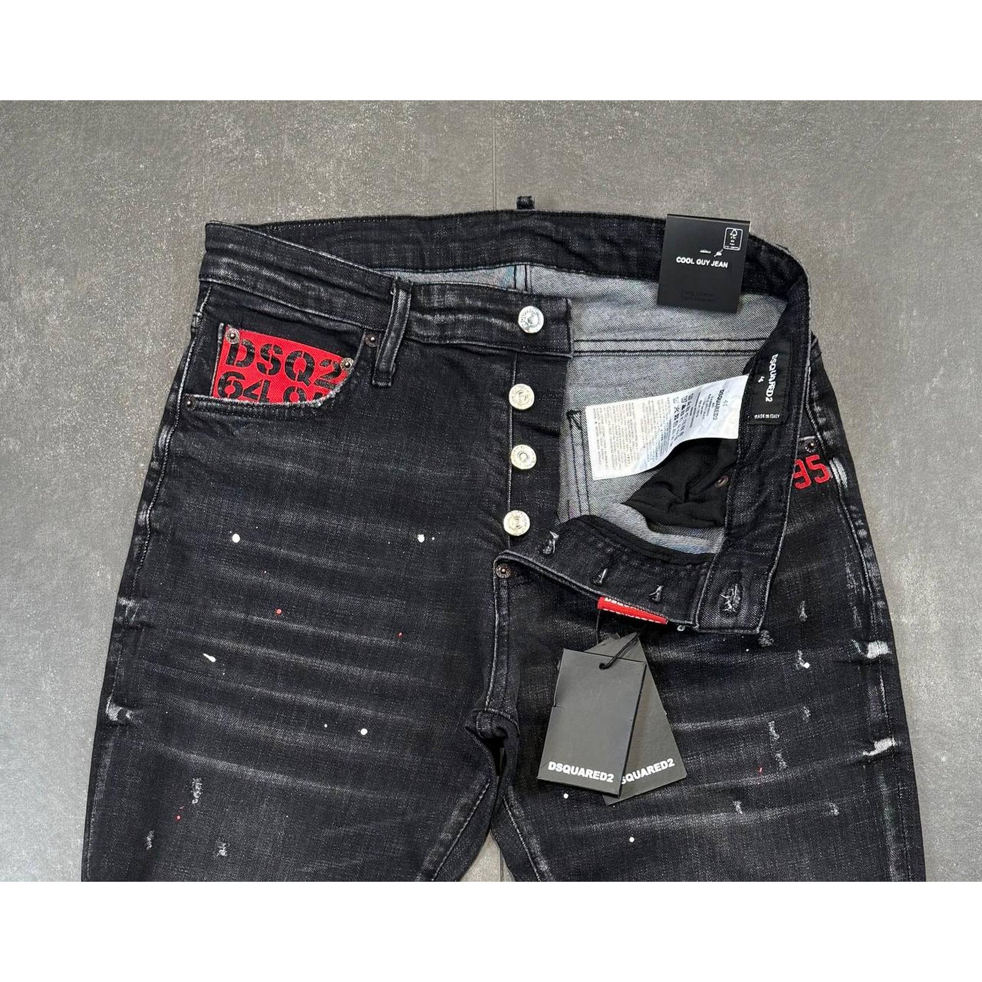 Black Sprayed Jeans with Red Label