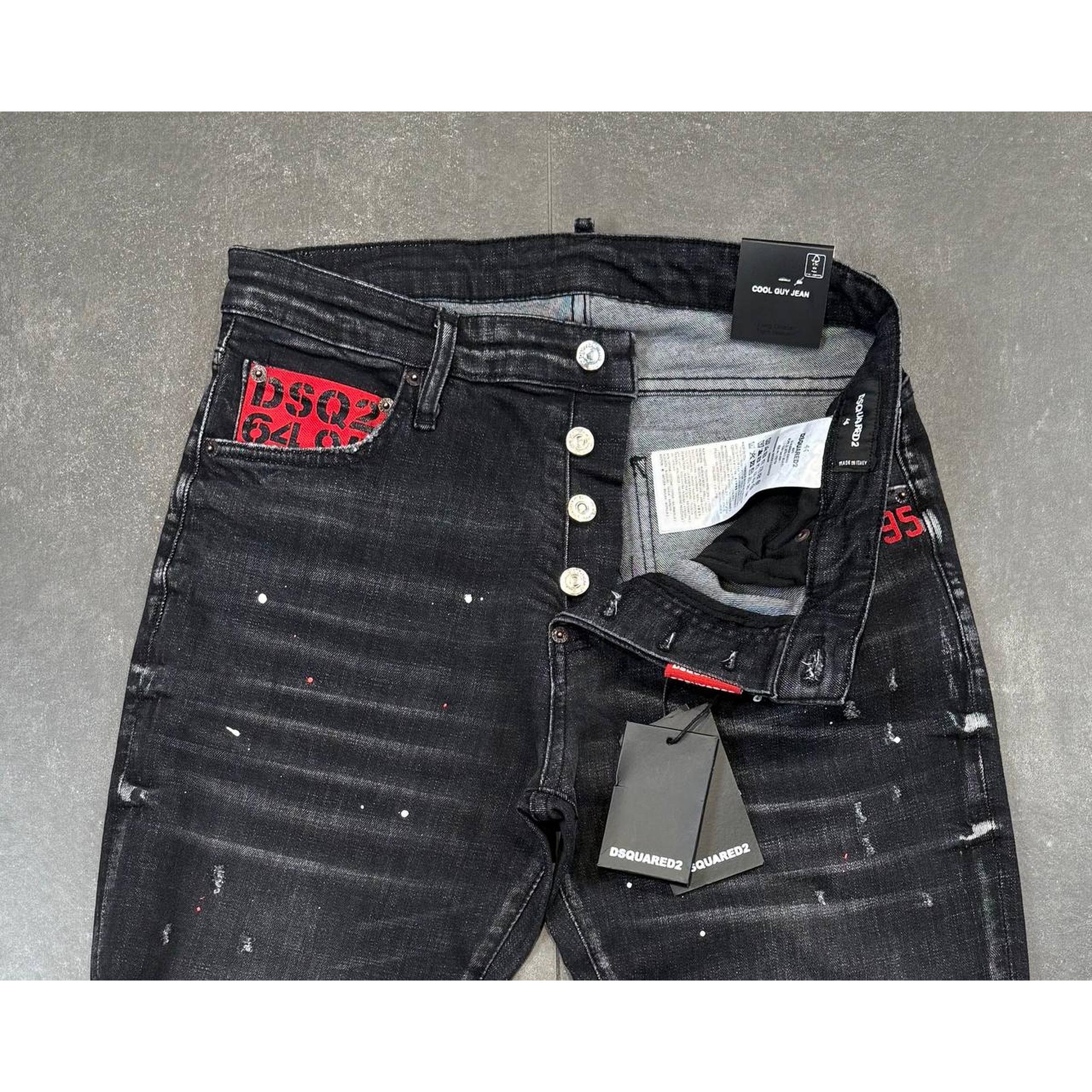 Black Sprayed Jeans with Red Label
