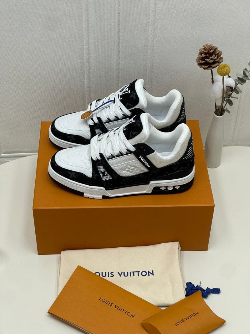 Real Leather Men Black and White Sneakers