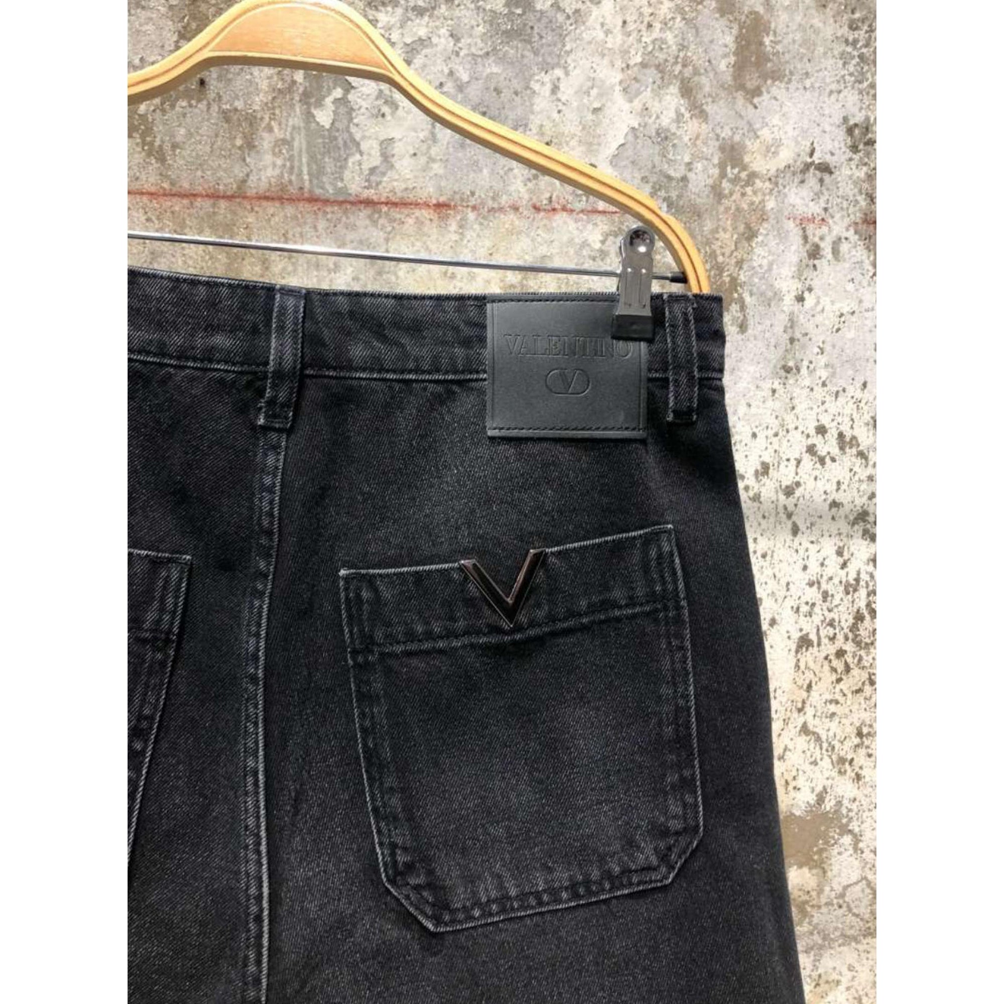 Black Denim Shorts with Metal Logo