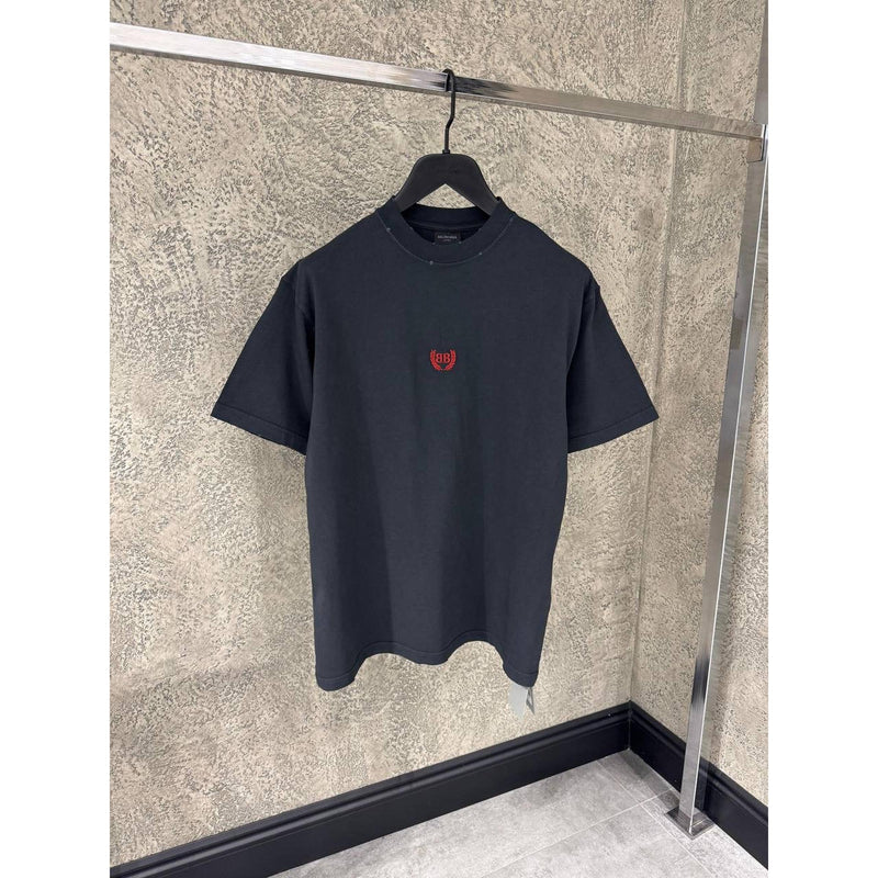 Black Oversized T-Shirt with Small Red Logo