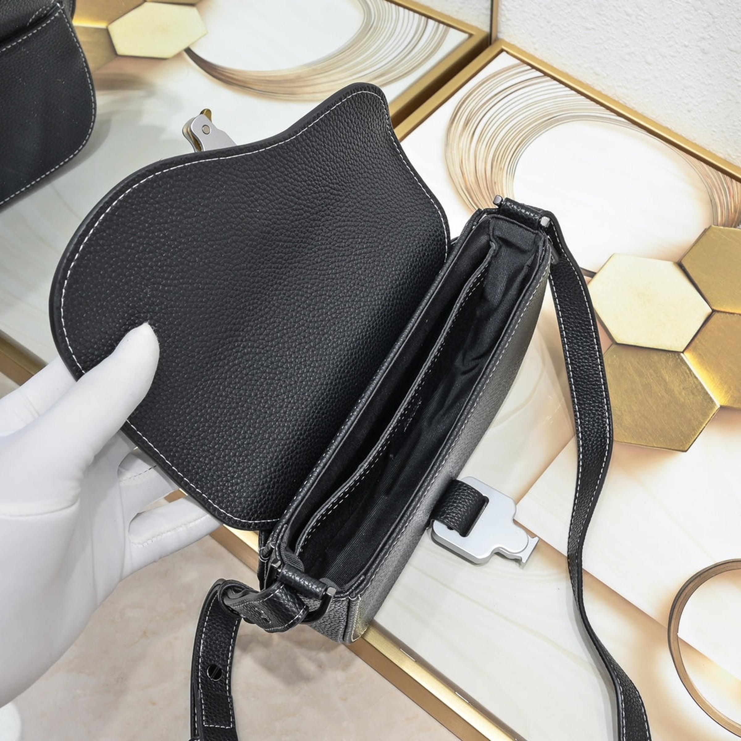 Black Real Leather Mini Saddle Messenger Bag