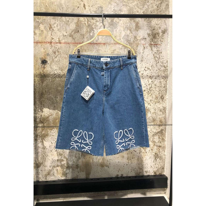 Blue Denim Shorts with Embroidered Logo