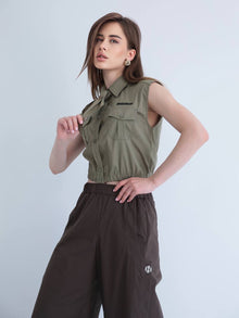 Khaki Sleeveless Shirt