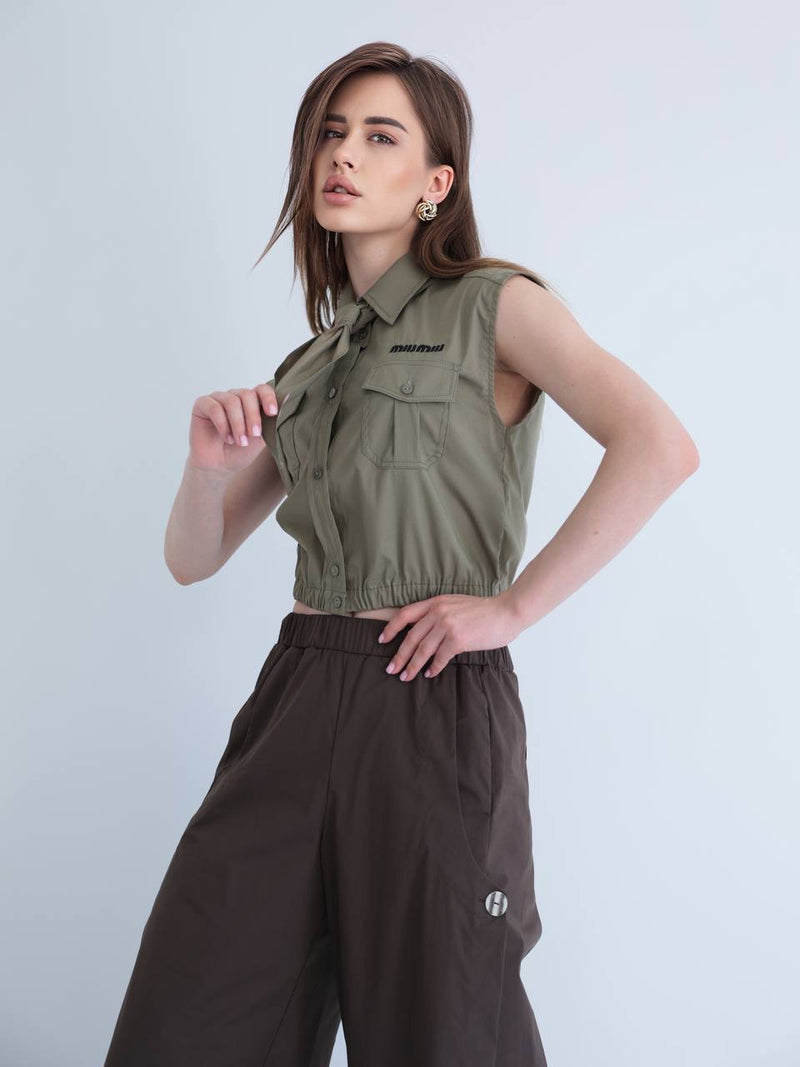 Khaki Sleeveless Shirt