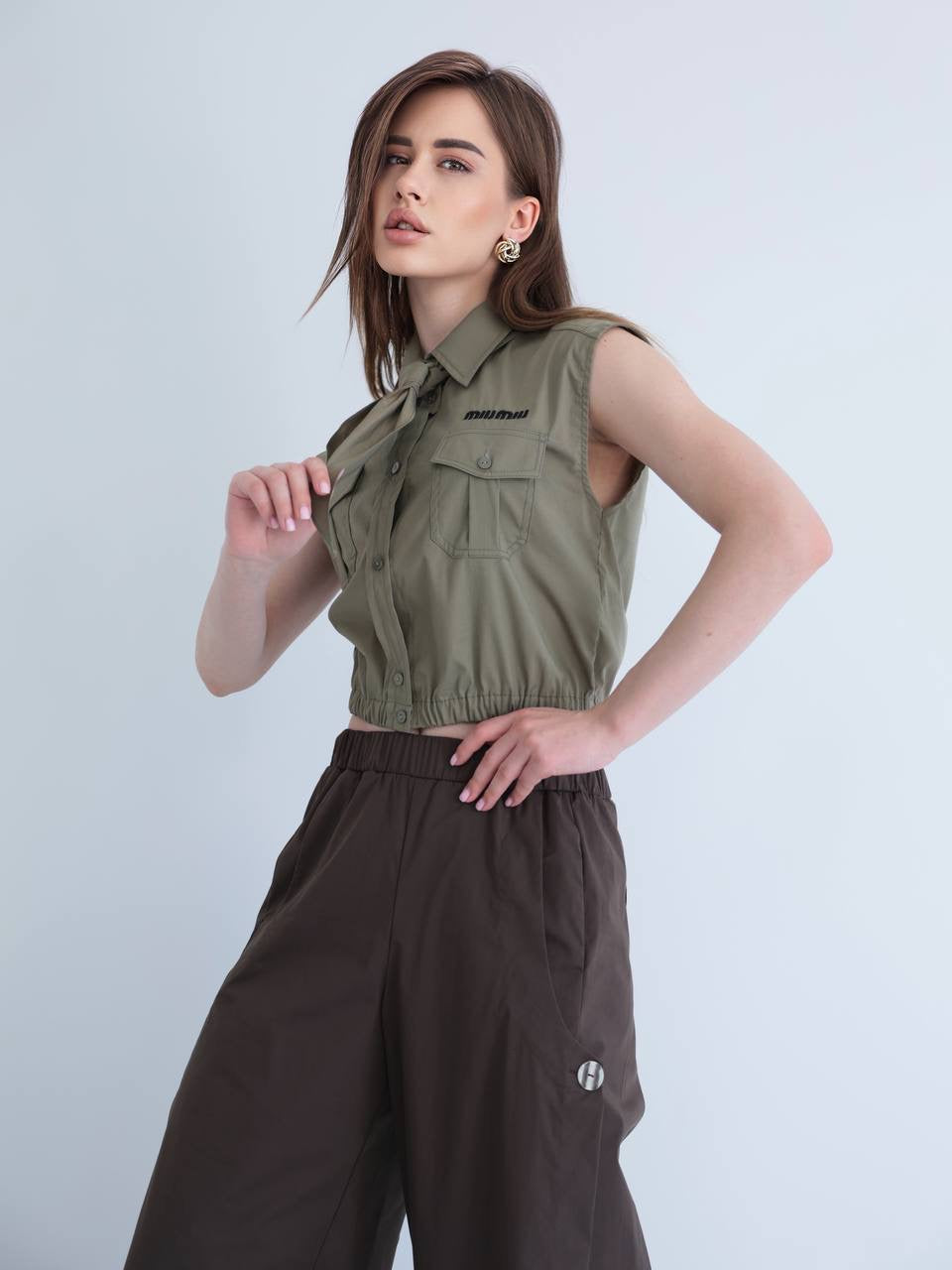 Khaki Sleeveless Shirt