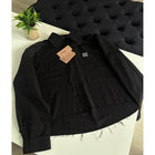 Black Linen Women Shirt with Embroidered Logo