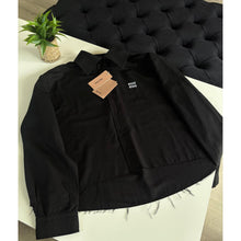 Black Linen Women Shirt with Embroidered Logo