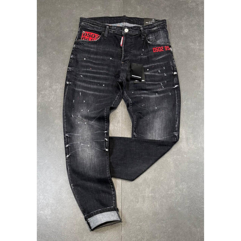 Black Sprayed Jeans with Red Label
