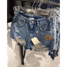 Blue Women Denim Ripped Shorts with Logo