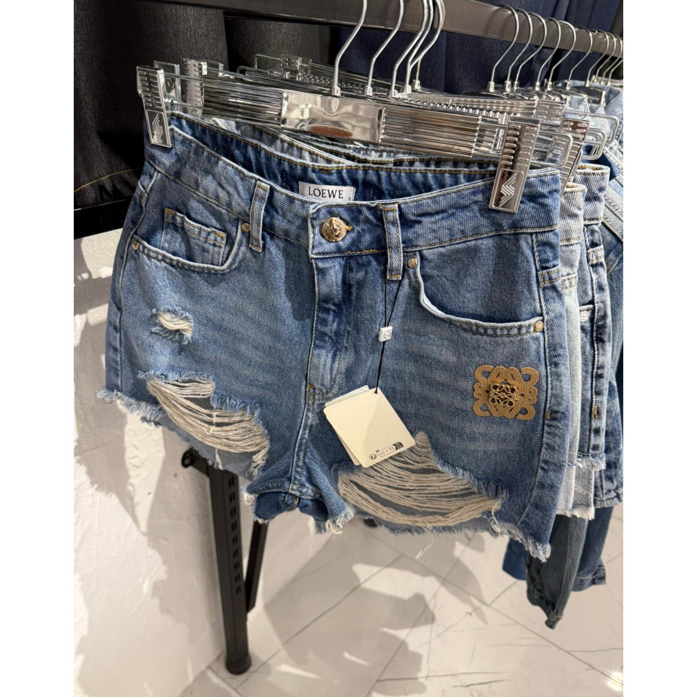 Blue Women Denim Ripped Shorts with Logo