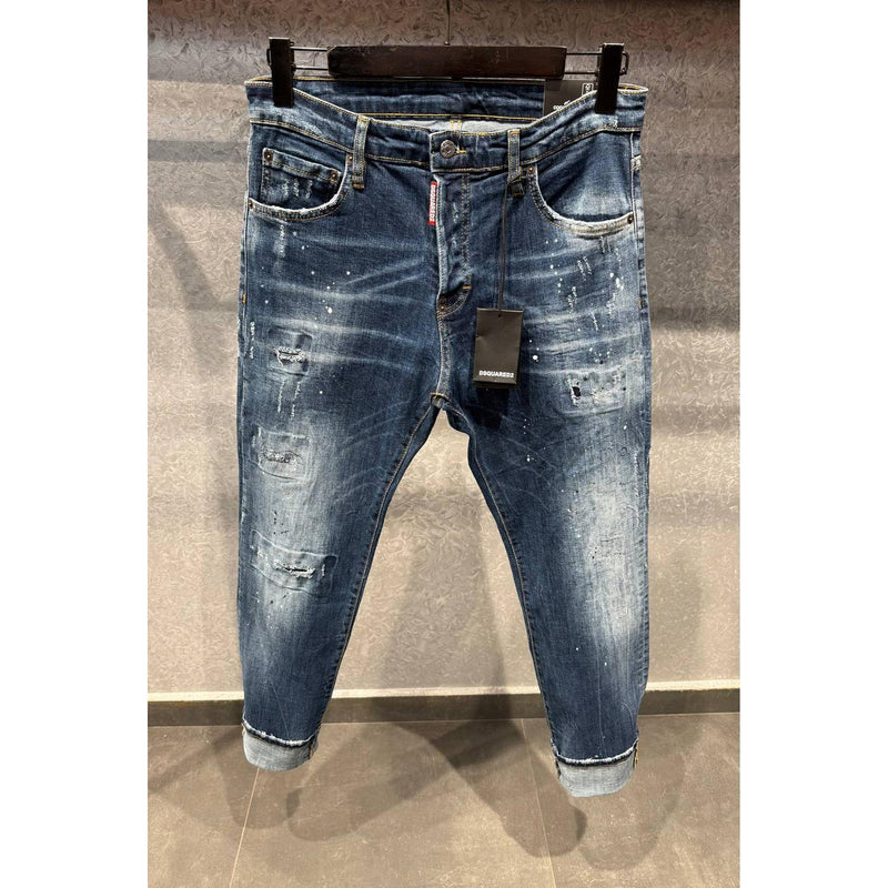 Blue Ripped Jeans with Brown Label