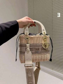 Lady Wicker Oblique Beige Natural Rattan Bag