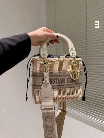 Lady Wicker Oblique Beige Natural Rattan Bag