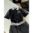 Black Women Set with Embroidered Logos - Vest and Shorts
