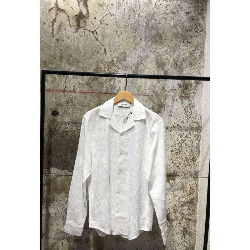 White Linen Shirt with Textured Logos
