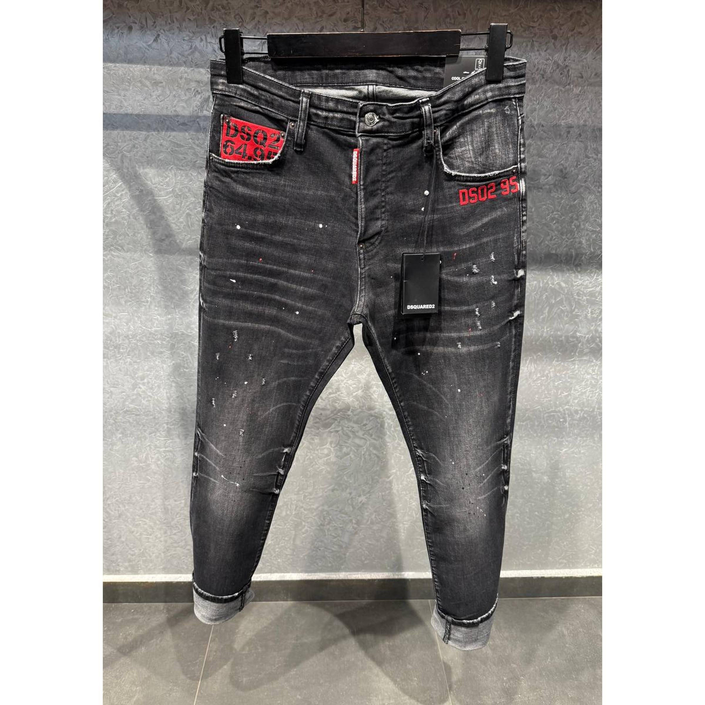 Black Sprayed Jeans with Red Label