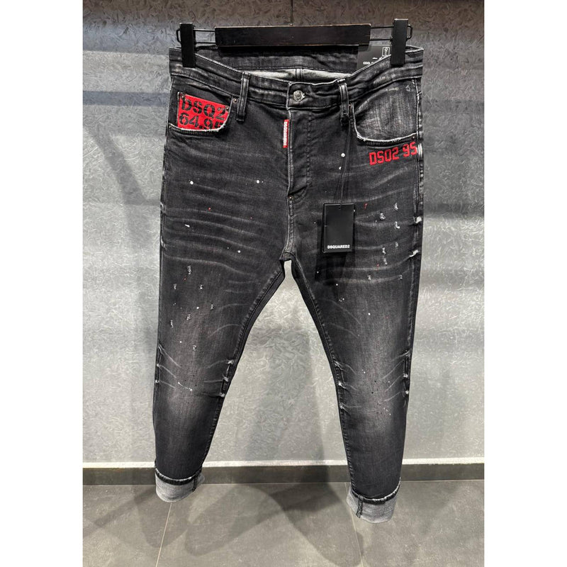 Black Sprayed Jeans with Red Label