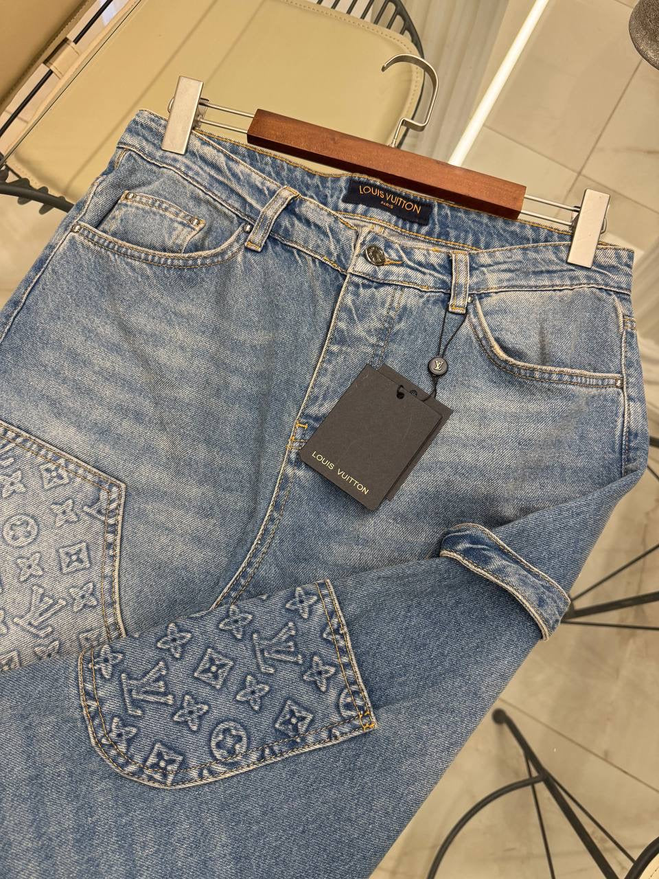 Blue Jeans with Monogram Pockets