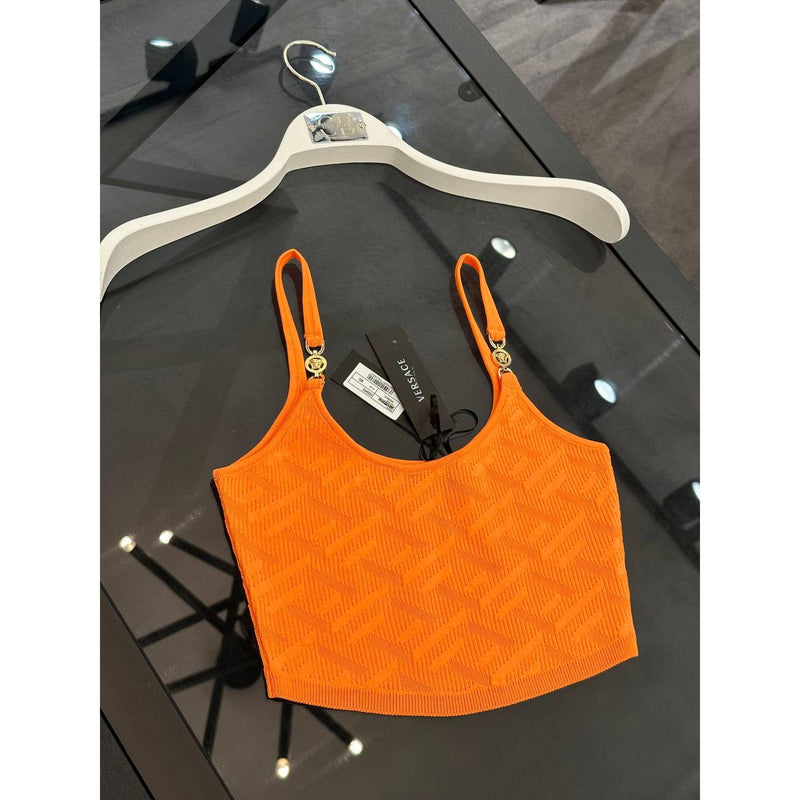 Orange Women Knitted Crop Top