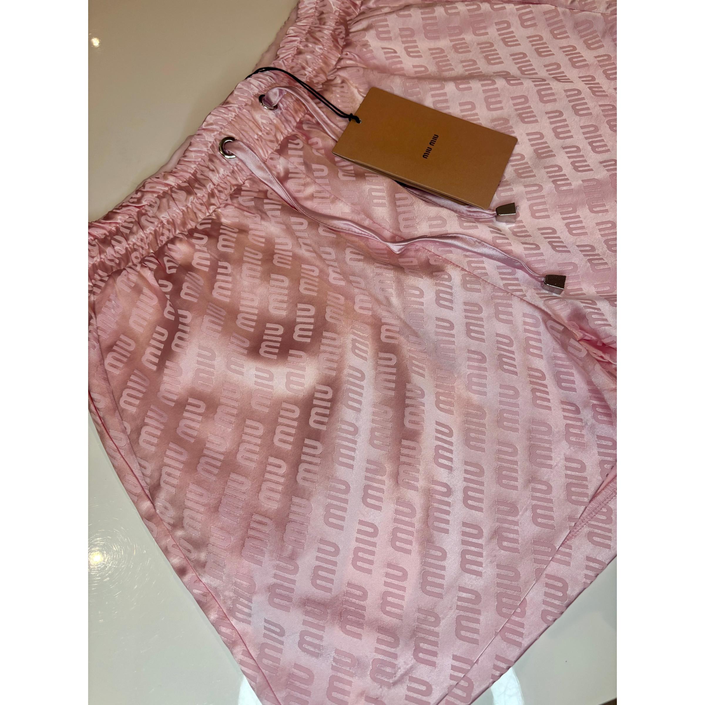 Satin Women Pink Monogram Shorts