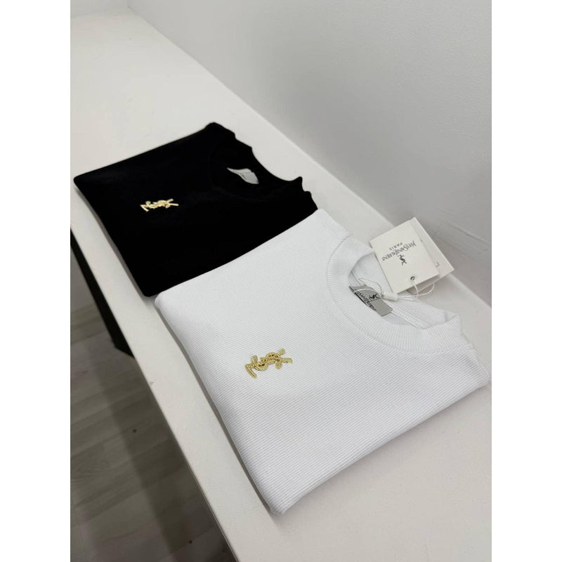 Black & White Women Crop T-shirt with Gold Logo