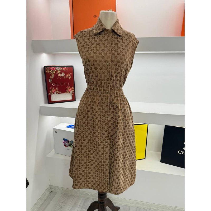 Beige Monogram Women Summer Dress