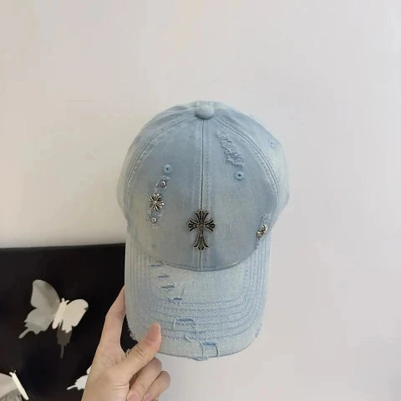 Blue Metal Cap with Metal Cross