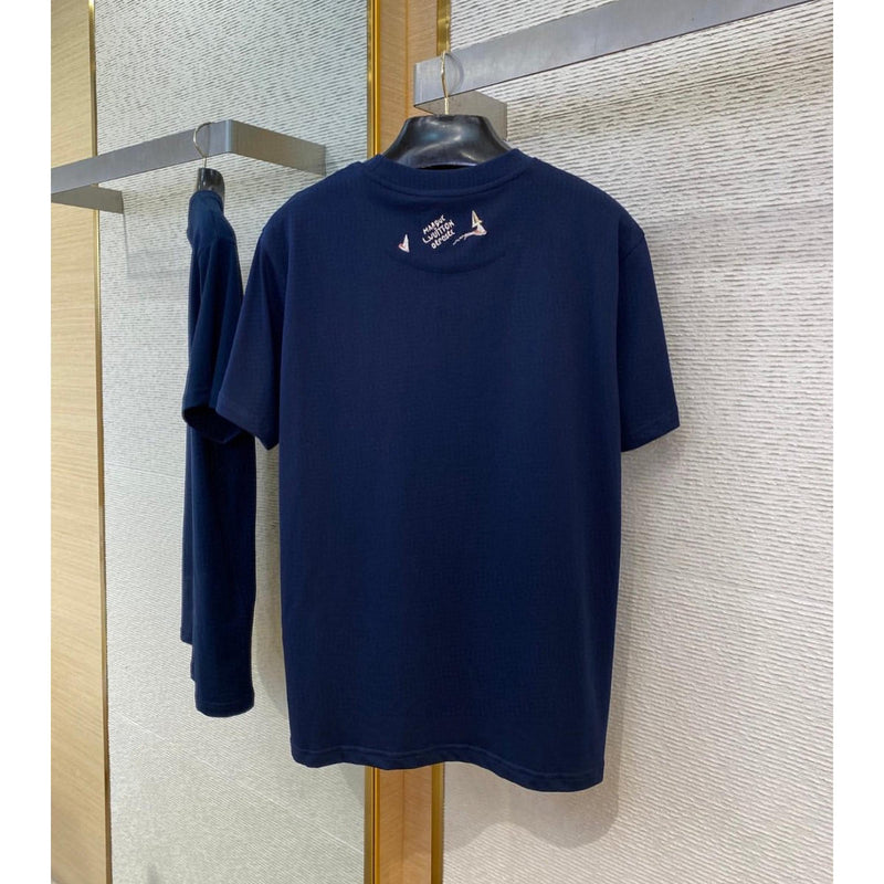 Dark Blue Oversized T-Shirt with Embroidered Logo