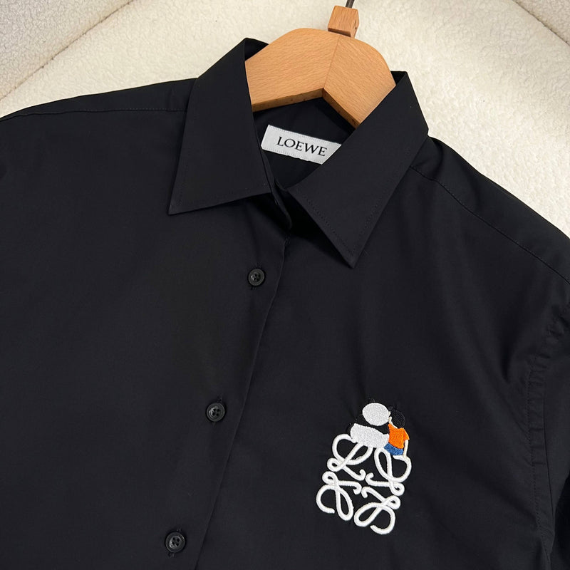 Black Women Cotton Shirt with Embroidered Logo
