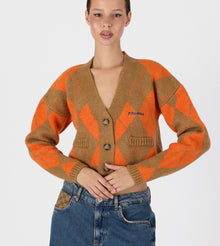 Orange Women Knitted Cardigan
