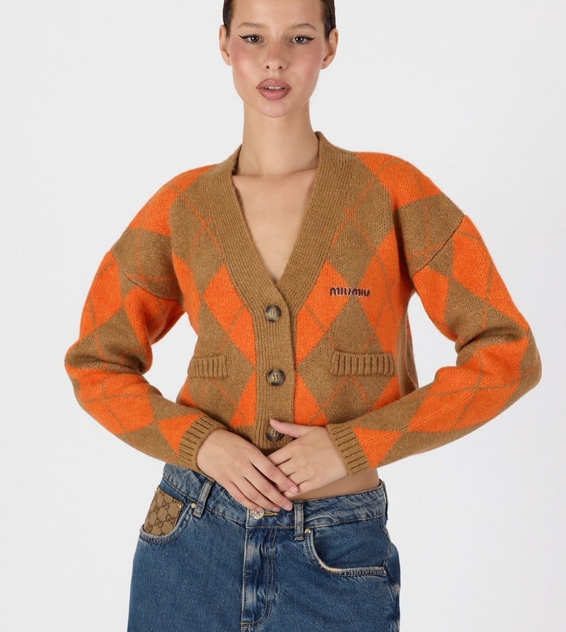 Orange Women Knitted Cardigan