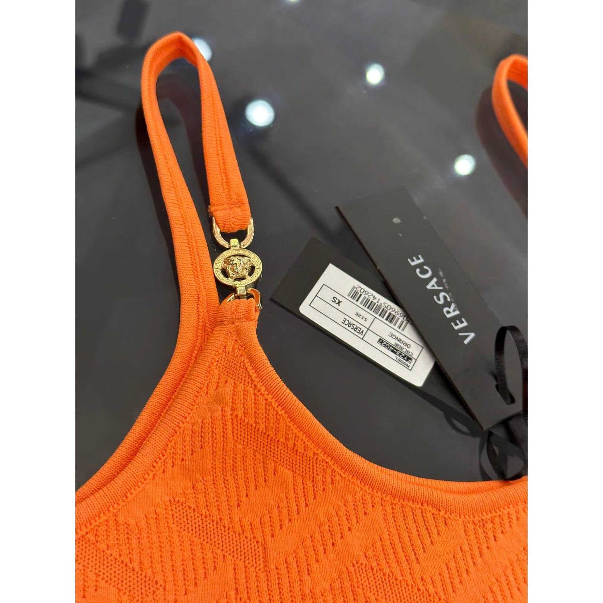 Oranžový dámský pletený crop top